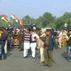 Farmers protesting the farm laws in Mohali, block Chandigarh highway