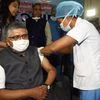 Union Minister Ravi Shankar Prasad getting vaccinated in Patna, Bihar