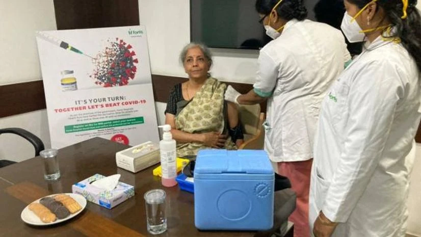 Nirmala Sitharaman FM Nirmala Sitharaman getting her first dose of Covid-19 vaccine. Photo: Twitter (@nsitharaman)