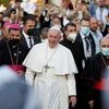 Pope Francis arrives to hold a Mass at Chaldean Cathedral of Saint Joseph in Baghdad, Iraq