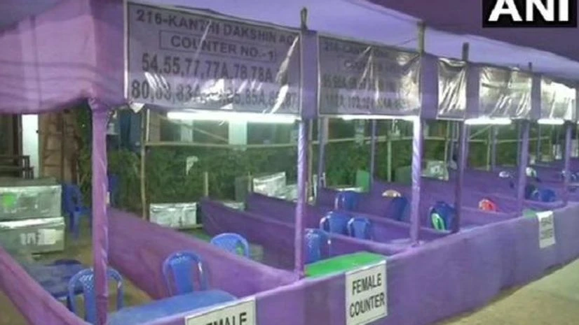 Preparations underway at a polling booth in Contai, Purba Medinipur, ahead of voting for the first phase of Preparations underway at a polling booth in Contai, Purba Medinipur, ahead of voting for the first phase of