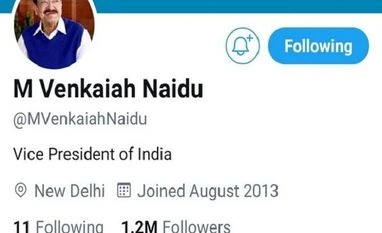Twitter removes blue badge from Venkaiah Naidu's personal verified account M Venkaiah Naidu twitter handle