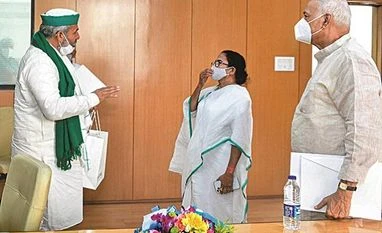 Mamata's payback time? TMC is now upping the ante to take battle to UP Rakesh Tikait, Mamata Banerjee, Yashwant Sinha