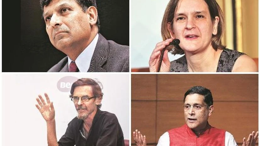 Tamil Nadu economists Economists in the Tamil Nadu government (clockwise from top left) Raghuram Rajan, Esther Duflo, Arvind Subramanian and Jean Drèze