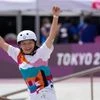 Momiji Nishiya of Japan reacts after winning the women's street skateboarding finals at the 2020 Summer Olympics (Photo: AP/PTI)