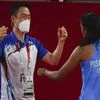 PV Sindhu of India reaches out to hug her coach after winning the match. (Photo: Reuters)