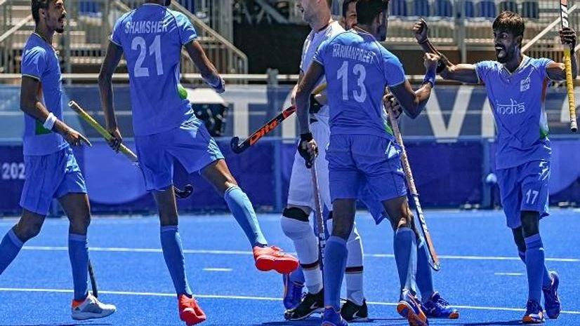 Tokyo: Indian players celebrate after scoring their third goal against Germany during mens field hockey bronze medal match, at the 2020 Summer Olympics, in Tokyo, Thursday, Aug. 5, 2021 Tokyo: Indian players celebrate after scoring their third goal against Germany during mens field hockey bronze medal match, at the 2020 Summer Olympics, in Tokyo, Thursday, Aug. 5, 2021