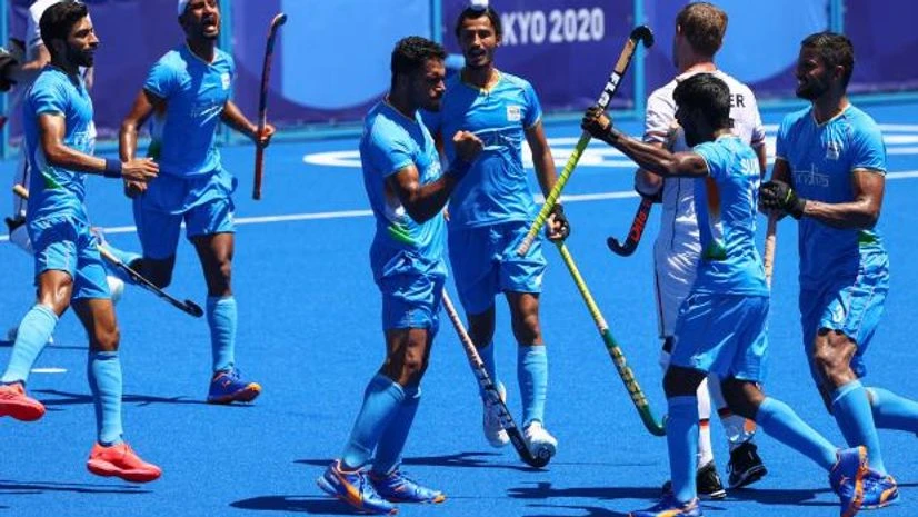 Indian hockey player Harmanpreet Singh Indian hockey player Harmanpreet Singh celebrates with teammates after scoring against Germany at Tokyo Olympics (Photo: Reuters)