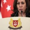 US Vice President Kamala Harris attends a joint news conference with Singapore's Prime Minister Lee Hsien Loong in Singapore Monday, Aug. 23, 2021. (Evelyn Hockstein/Pool Photo via AP)