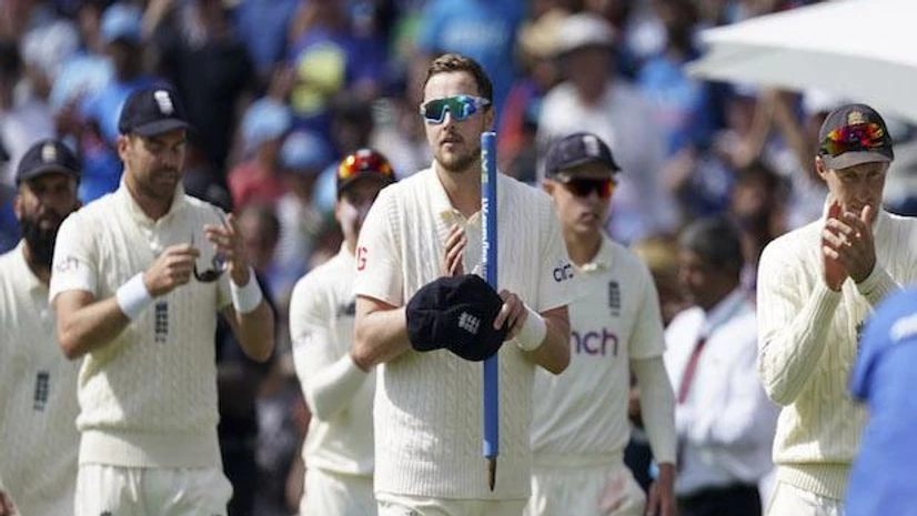 England's Ollie Robinson, and teammates England's Ollie Robinson, and teammates walk off the field after their win on the fourth day of third test cricket match between England and India, at Headingley cricket ground in Leeds (Photo: AP/PTI)