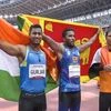 Devendra Jhajharia (R), Sundar Singh Gurjar (L), Sri Lanka's Dinesh Priyantha