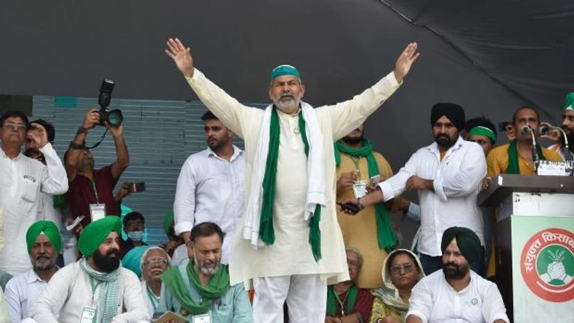 tikait Bharatiya Kisan Union spokesperson Rakesh Tikait during a Kisan Mahapanchayat over the ongoing farmers agitation against Centre's farm reform laws, in Muzaffarnagar (Photo: PTI)