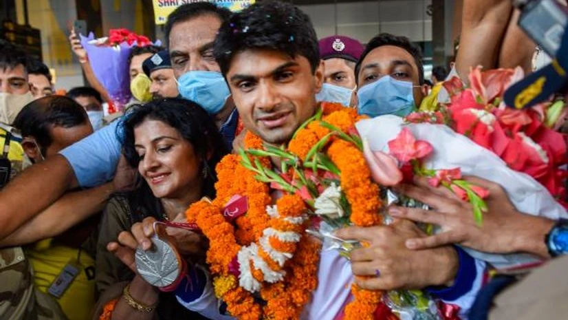 Suhas Yathiraj Noida DM and Tokyo Paralympic silver medalist Suhas Yathiraj arrives at IGI Airport, in New Delhi (Photo: PTI)