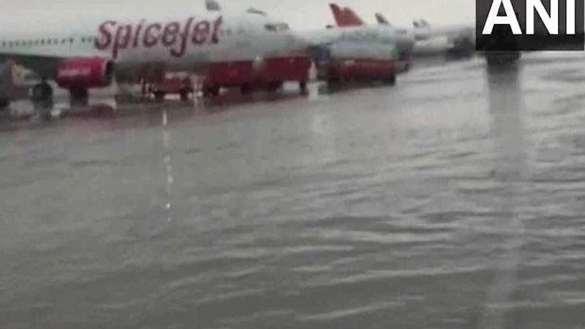 Waterlogging at Indira Gandhi International Airport (Terminal 3) after national capital received heavy rain Waterlogging at Indira Gandhi International Airport (Terminal 3) after national capital received heavy rain