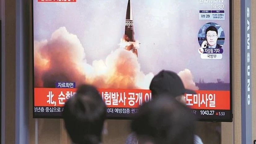 Missile Launch People in Seoul watch a news programme reporting about North Korea's missile test. Kim Yo Jong, Kim Jong Un's sister , has warned of “destruction” of bilateral ties. (Photo: AP/PTI)