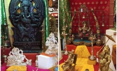 Handicrafts Ganapati idols made of different materials in two sections of an establishment run by Central Cottage Industries Corporation