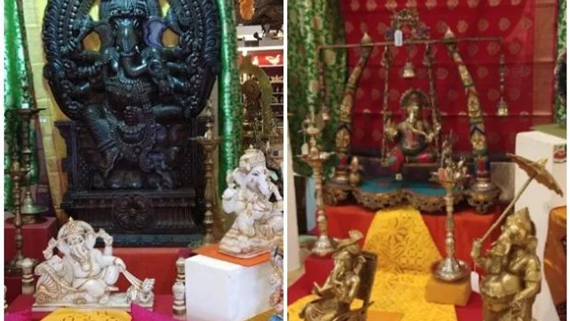 Handicrafts Ganapati idols made of different materials in two sections of an establishment run by Central Cottage Industries Corporation