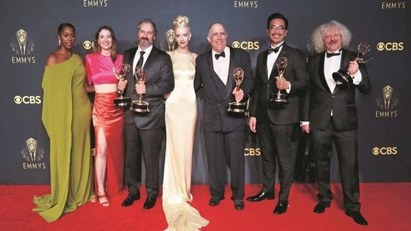 Actors Moses Ingram, Marielle Heller and Anya Taylor-Joy with producers Scott Frank, Allan Scott, Mick Ancieto and Marcus Loges Actors Moses Ingram, Marielle Heller and Anya Taylor-Joy with producers Scott Frank, Allan Scott, Mick Ancieto and Marcus Loges