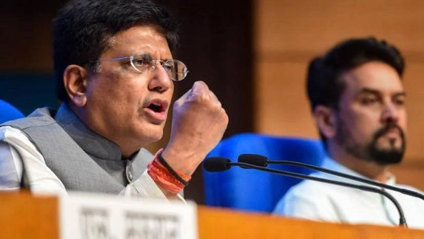 goyal Union Minister of Commerce and Industry, Piyush Goyal briefs press on Cabinet decisions, at National Media Centre in New Delhi. Union Minister of Youth Affairs & Sports Anurag Thakur is also seen (Photo: PTI)