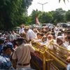 Congress workers stage a protest over the Lakhimpur Kheri incident, outside Mini Secretariat in Faridabad (Photo: PTI)