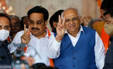 Gujarat: BJP wins Gandhinagar and 2 other civic bodies; Cong bags Bhanvad Gujarat Chief Minister Bhupendra Patel and state BJP President C R Patil show the victory sign after winning Gandhinagar Municipal Corporation Election, at BJP HQ in Gandhinagar (Photo: PTI)