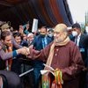Union Home Minister Amit Shah being greeted by supporters on his arrival for a public meeting, in Srinagar