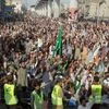 Supporters of the banned Islamist political party Tehrik-e-Labaik Pakistan (TLP) chant slogans during a protest demanding the release of their leader and the expulsion of the French ambassador over cartoons depicting the Prophet Mohammed, in Lahore,