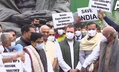 Three more MPs suspended from Rajya Sabha for this week for misconduct Opposition protest in Parliament