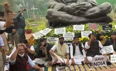 Opposition to take out march over suspension of RS MPs, Lakhimpur case parliament opposition leaders protest