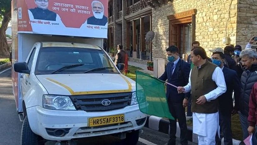 Pushkar Singh Dhami Uttarakhand CM Pushkar Singh Dhami flags off 'Vikas Rath' from Dehradun. Photo: ANI