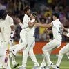 Australia's Michael Neser, second left, celebrates with teammates after taking the wicket of England's Haseeb Hameed, left, during the second day of their Ashes cricket test match in Adelaide (Photo: PTI)
