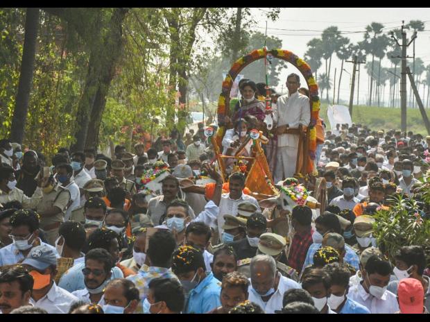 CJI Ramana takes bullock cart ride during a visit to native village