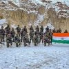 Photos of Indian Army hoisting national flag at Galwan Valley on NY surface