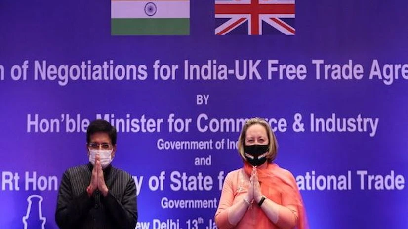 India UK FTA, FTA India's Minister of Commerce and Industry, Piyush Goyal, and British Secretary of State for International Trade Anne-Marie Trevelyan pose for a picture during the launch of free trade agreement (FTA) negotiations between the United Kingdom and India