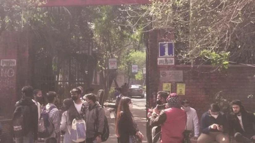 DU, Delhi unversity A group of students outside Hindu College, Delhi University, on Thursday