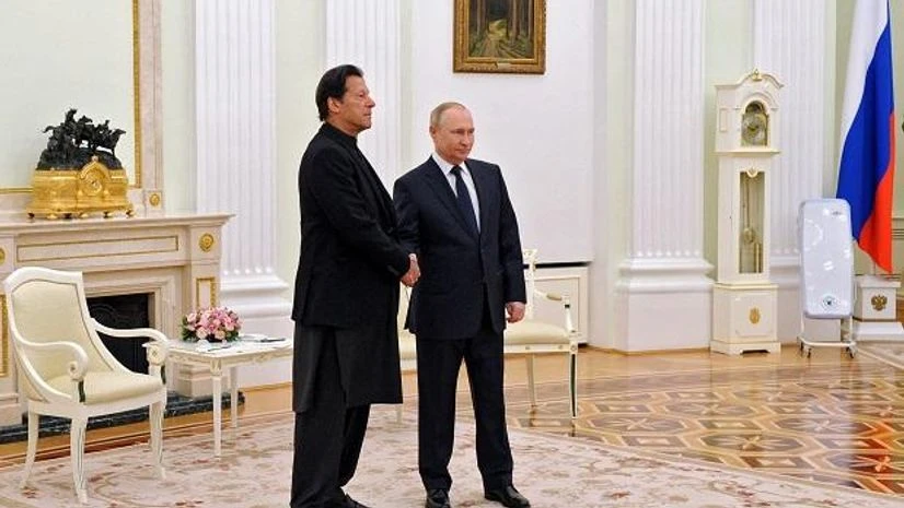 Imran Khan with Putin Russian President Vladimir Putin shakes hands with Pakistans Prime Minister Imran Khan during a meeting in Moscow (Photo: Reuters)