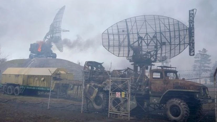 Ukraine Damaged radar arrays and other equipment is seen at Ukrainian military facility outside Mariupol, Ukraine, Thursday, Feb. 24, 2022. Russia has launched a barrage of air and missile strikes on Ukraine early Thursday. (AP Photo/Sergei Grits)