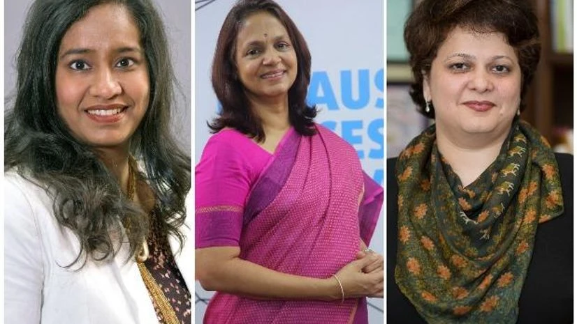 women executives From left: Lakshmi Iyer, CIO, Debt & Head-Products, Kotak Mahindra AMC, Vishakha R M, MD-CEO, IndiaFirst Life Insurance, Mrin Agarwal, financial educator & founder, Finsafe India, co-Founder, Womantra