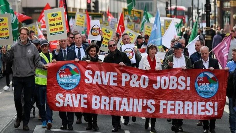 People march during a protest over P&O Ferries decision to fire hundreds of employees, in London (Photo: Reuters) People march during a protest over P&O Ferries decision to fire hundreds of employees, in London (Photo: Reuters)