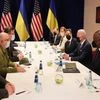U.S. President Joe Biden joins a meeting between U.S. Secretary of State Antony Blinken, U.S. Secretary of Defense Lloyd Austin, Ukrainian Foreign Minister Dmytro Kuleba and Ukrainian Defense Minister Oleksii Reznikov, amid Russias invasion of Ukrain