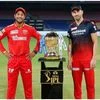 RCB captain Faf du Plessis with PBKS captain Mayank Agarwal posing with the IPL 2022  trophy. Photo:@RCBTweets