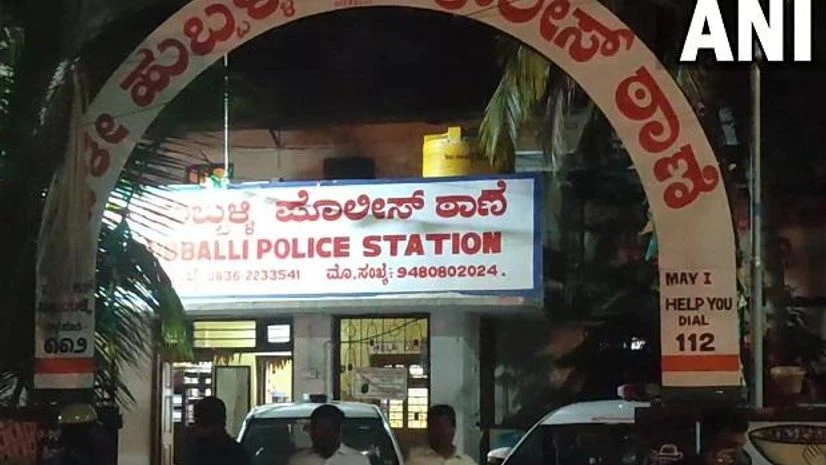 Hubbali A stone-pelting incident took place at Old Hubli Police Station. Photo: ANI