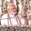 Prime Minister Narendra Modi address a gathering at Palli Panchayat in Samba district to participate in the celebration of National Panchayati Raj Day. Photo: ANI