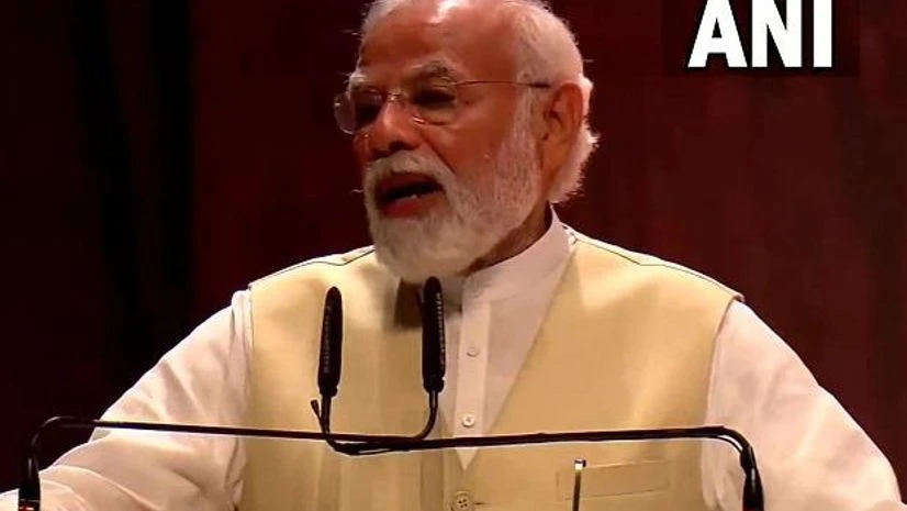 Modi, Narendra Modi PM Narendra Modi speaks after receiving the first Lata Deenanath Mangeshkar Award. (Photo: Twitter/@ANI)