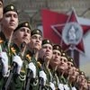 Russian servicemen march during a dress rehearsal for the Victory Day military parade in Moscow, Russia, Saturday, May 7, 2022. The parade will take place at Moscow's Red Square on May 9 to celebrate 77 years of the victory in WWII. (AP Photo/Alexand