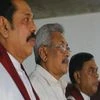 Sri Lanka's former president Mahinda Rajapaksa, left, along with his brothers former defense secretary Gotabaya Rajapaksa, center, and former economics development minister Basil Rajapaksa, attend a meeting in Colombo (AP Photo/Eranga Jayawardena, Fi