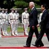 Biden was greeted with a military honour guard that played the anthems of the US and Japan under a bright blue sky. (Photo: Reuters)