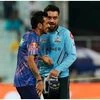 Yuzvendra Chahal of Rajasthan Royals and Rashid Khan of Gujarat Titans during the Qualifier 1 match of the TATA Indian Premier League 2022. Photo: Sportzpics for IPL