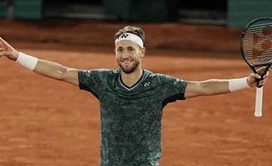 Casper Ruud Norway's Casper Ruud celebrates winning the semifinal match against Croatia's Marin Cilic at the French Open tennis tournament in Roland Garros stadium in Paris, France, Friday, June 3, 2022. (AP/PTI Photo)