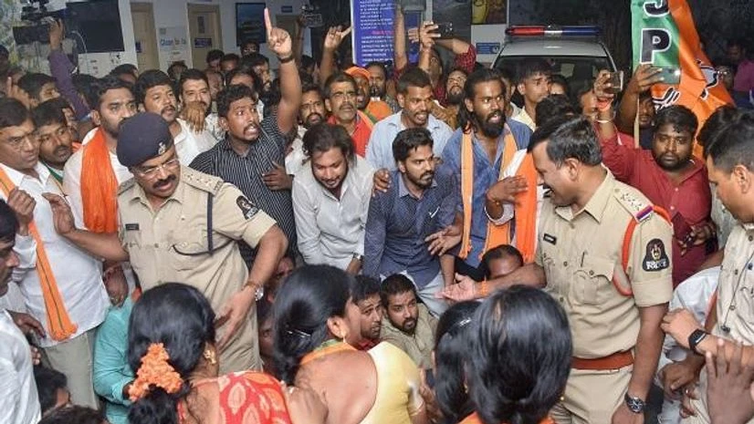 Hyderabad rape, BJP workers stage protest BJP, Hyderabad rape case